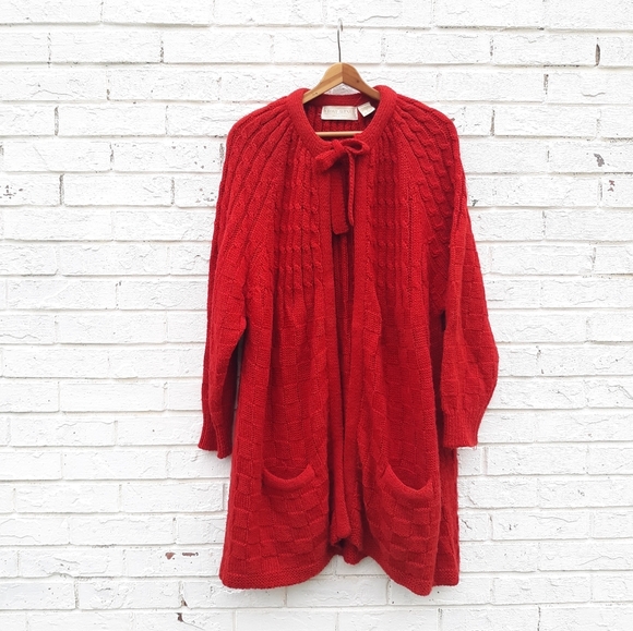 Vintage Sweater Cardigan Granny Red Wool Blend - Picture 2 of 9